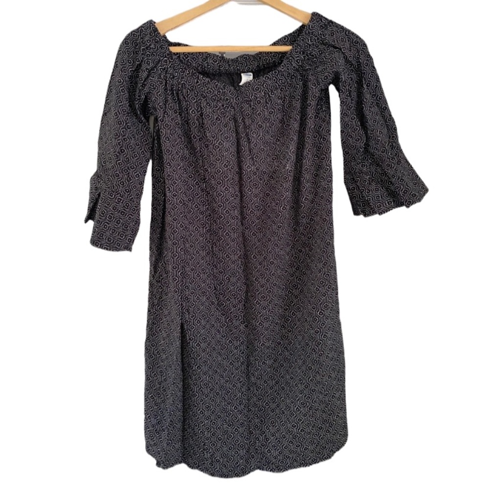 Old Navy Black w/ White Dot Pattern off shoulder Dress with Flowy Sleeve Size S